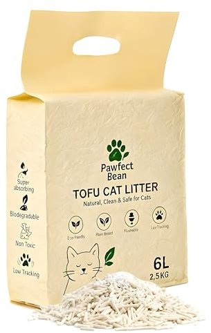 Pawfect Bean Premium Tofu Cat Litter, Delicate Milk Aroma, 6L/2.5kg | Plant-Based, Superior Odour Control, Dust-Free & Low Tracking, Rapid Clumping, Biodegradable & Flushable