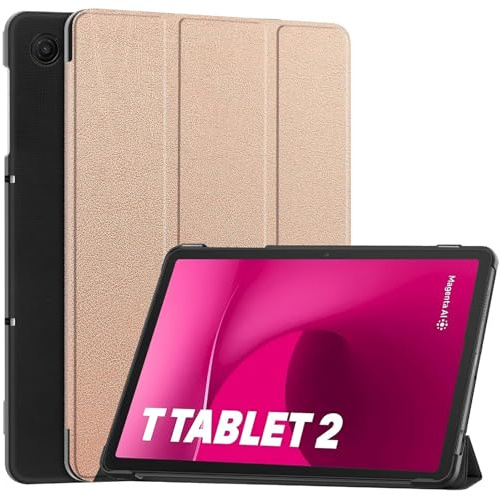 GIOPUEY Hülle Kompatibel mit Telekom T Tablet 2 10.1 Inch 2025, Flip Case [Bracket-Funktion] 360° Schutz - Roségold
