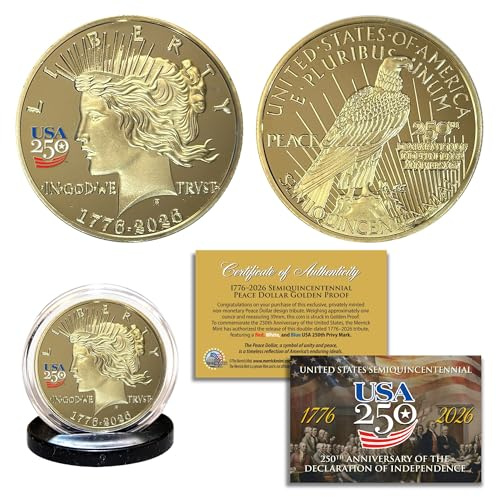 America 250th Anniversary 1776-2026 Peace Dollar Golden Proof Privy Medallion Coin America USA 250