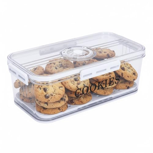 Biscuit Jar with Lid, Large Biscuit Barrel with Time Recording Dial,Airtight Plastic Food Containers for Fresh Snack Storage and Kitchen Counter Organisation- 6.25 Litre Clear