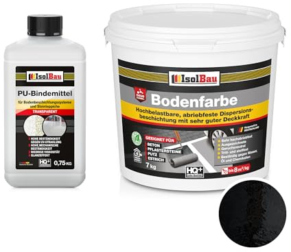 Isolbau - 2K PU-Bodenbeschichtung für Innen- und Außenböden - Bodenfarbe Schwarz mit PU-Bindemittel für Garagen, Werkstätten, Kellern - Garagenboden-Beschichtung - Betonfarbe 7kg