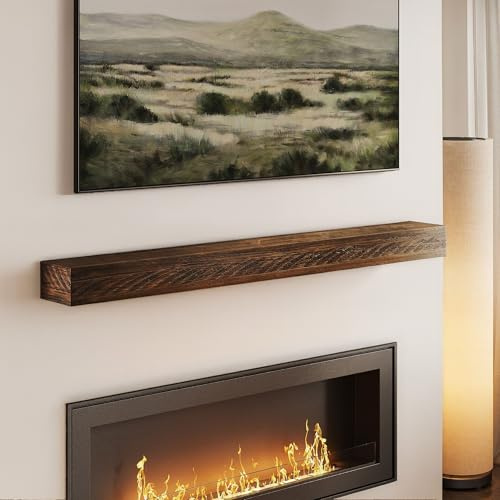 Plank+Beam Camden 72” Floating Shelf/Mantel – Solid Pine Wood Construction, Rustic Design for Fireplace or Wall Display, Rustic Barnwood