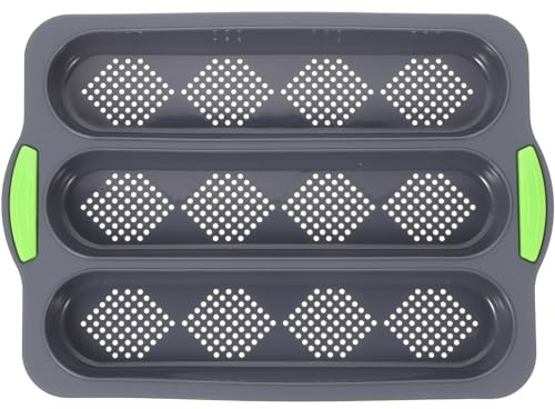 SHINEOFI Moule à Silicone Professionnel Antiadhésif avec Trois Compartiments Perforés Flexible et Lavable pour Cuisson de Baguettes et Pains Maison