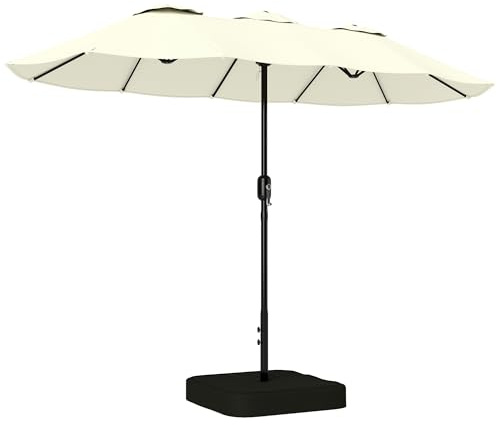 Outsunny Parasol de Jardin Extérieur 300x150cm avec Base et Sacs de Sable - Parasol Double Face Rectangulaire avec Protection UV 50+ - Grand Pare-Soleil à Manivelle pour Terrasse et Balcon, Beige