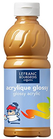 Lefranc Bourgeois 188368 Glossy Kinder - Acrylfarbe, gebrauchsfertige flüssige Acrylfarbe, glänzend und wasserfest, Ideal auf Papier, Karton, Holz, Gips, Metall, Plastik, 500ml Flasche - Gold