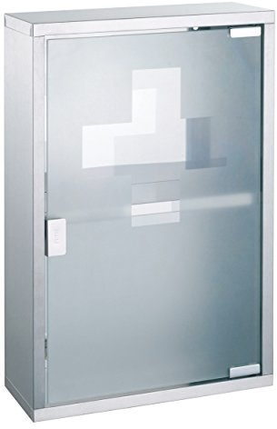 MSV 140490 Arzneischrank, gebürsteter Edelstahl/Hartglas, 30 x 12 x 45 cm