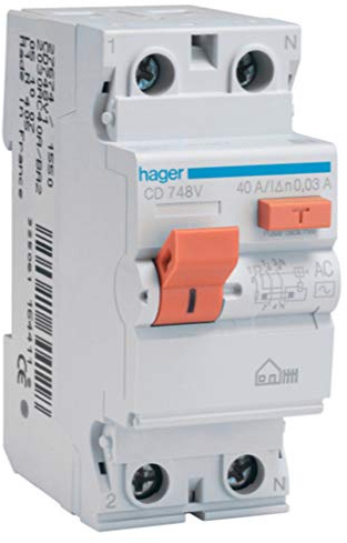 Hager CD728V Interruptor Diferencial Tipo AC, 2P, 25A, 30mA, Blanco