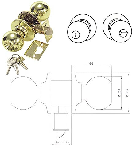 Tesa Assa Abloy 3900U0LP Juego De Pomos BOLA Para Puertas Latón PulidoFunción 00