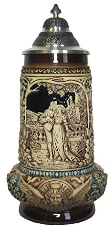 KING Hochzeitskrugkrug, braun, einfach, mit Zinnspitzdeckel, 0,5 Liter Bierseidel