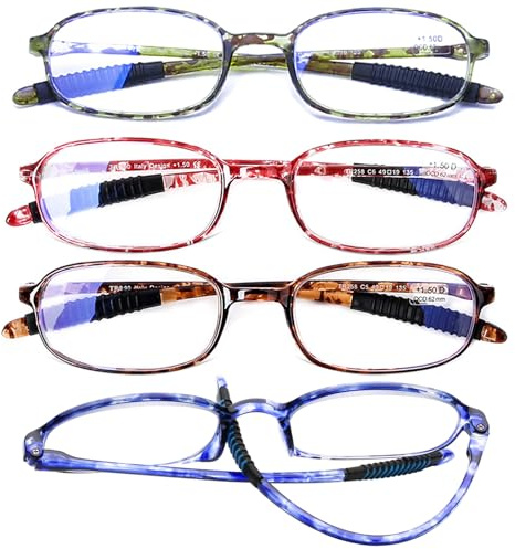 AQWANO 4 Pack Computer Reading Glasses Blue Light Blocking Lightweight TR90 Flexible Frame UV Protection Readers for Women Men +3.0