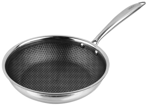 Vinod Platinum X Triply SAS Pro Frying Pan – Honeycomb Non Stick Base 3-Ply Skillet Pan,Induction & Gas Stove Friendly Ideal for Shakshuka, Fry-Ups & Luqaimat Saute & Griddle Use (20 cm Diameter)
