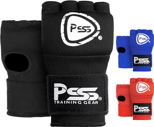 PSS Gel Innenhandschuhe Boxen 100 cm Lang Gepolstert Boxsack Handschuhe Boxbandagen Herren Damen Boxband Handschutz Handgelenk Boxen Training, Ref 1566, Schwarz Größe L-XL