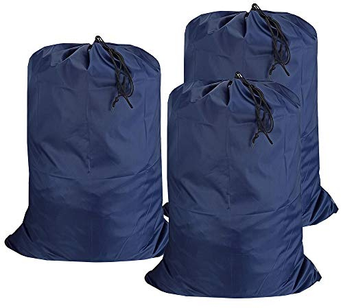 UniLiGis Washable Travel Laundry Bag with Drawstring (3 Pack), Large Dirty Clothes Bag Fit a Laundry Basket or Clothes Hamper, Enough to Hold 4 Loads of Laundry,26x39 inches Navy Blue 3