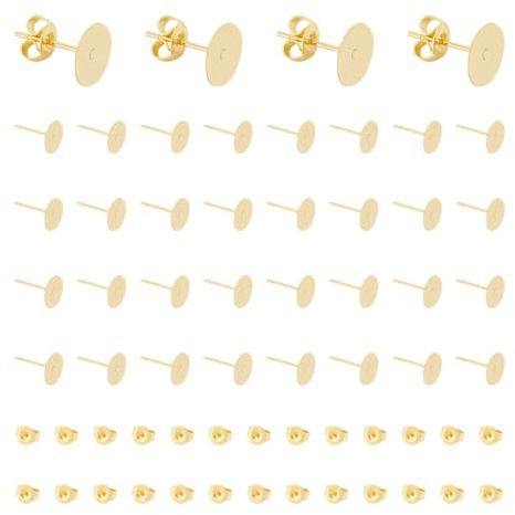 UNICRAFTALE 50 Stück Ohrringe, rund, flach, 0,8 mm, Pin-Stud mit Ohrmuttern, Ohrringe aus Edelstahl, hypoallergen, mit flacher Platte, für die Herstellung von Schmuck