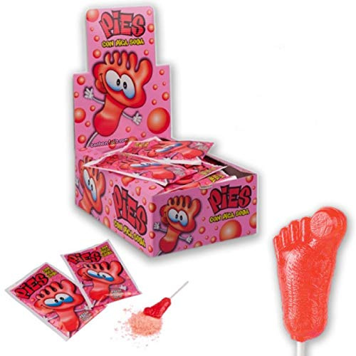 CERDAN PIED / 40 Pièces - Bonbon sucette et poudre - Sachet individuel avec poudre - 40 sucettes pied goût cerise