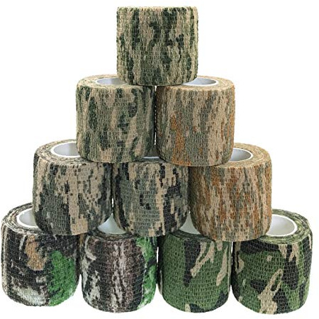 JZK 10 Rollen selbstklebende Tarnbandage, Vliesstoff, elastisches Stealth-Tarnband, dehnbares kohäsives Tarnband für Jagdausrüstung, Gewehr, SLR-Kameraobjektiv, Schrotflinte, Teleskop