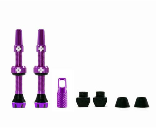 Muc-Off Lila Presta Tubeless Ventile, 44 mm - Hochwertige Anti-Leck Fahrradventile mit integriertem Werkzeug zum Entfernen des Ventilkerns | 7075 Aluminium Presta-Ventile mit Kernentfernungswerkzeug, Straßen- und Kiesrädern, kompatibel mit Felgeneinsätzen