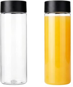 2 bottiglie di succo in plastica PET trasparente da 350 ml, con coperchio nero, bottiglie vuote per frullati, riutilizzabili, per conservare succhi di frutta, latte, bevande fatte in casa, zucchero