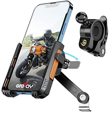 Grefay Soporte Móvil Moto Soporte Manillar Soporte Espejo Retrovisor de Motocicleta 【2 Métodos Conexión + 1S Desmontaje Rápido】 con 360 ° Giratorio para Teléfonos de 4.0-7.0 Pulgadas