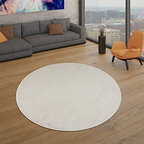 TT Home Wohnzimmer Teppich Kurzflor Unifarbendes Design Modern Und Zeitlos, Farbe: Creme, Größe:120 cm Rund