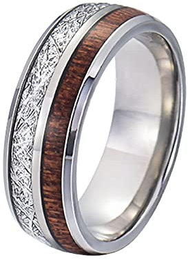Mesnt Edelstahl Ringe Herren Koa Holz Inlay Eheringe Für Männer Für Frauen Ring Herren Vintage 8MM Silber Hochzeit Ringe Größe 67 (21.3)
