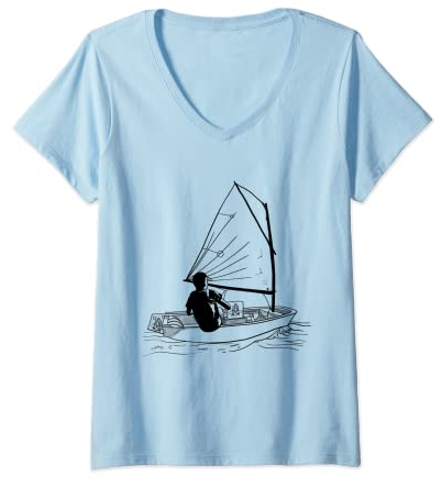 Damen Opti Segelboot Grafik Dinghy Boot Segeln Liebhaber T-Shirt mit V-Ausschnitt