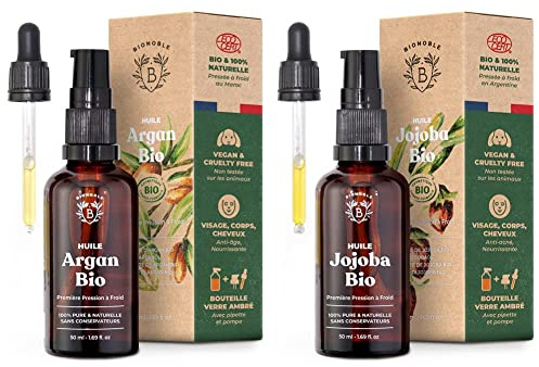 Bionoble Jojobaöl Bio 50ml - 100% Rein & Arganöl Bio 50ml - 100% Rein