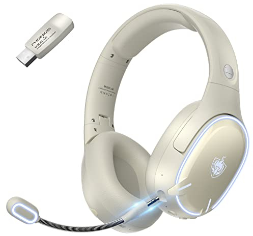 PHOINIKAS Casque Gaming sans Fil pour PS5, PS4, PC, Switch, 2,4 GHz USB Casque Gaming avec Microphone, Batterie 30H, Casque 5.3 Bluetooth pour Ordinateur Portable, Mobile, Mac (Blanc)