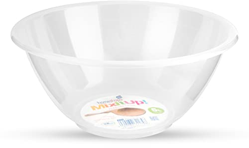 HOMESHOPA Plastic Mixing Bowl, 1 Pack 5 Litre Reusable Kitchen Cooking Serving Bowl, Non Slip Base, Compact & Stackable, Popcorn Salad Bowl for Food Prep Baking, Dishwasher Safe, 28cm Clear
