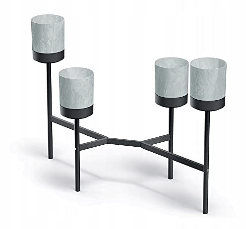 Prosperplast Bloomie Stand Blumenständer mit 4 Töpfe Pflanzenständer Blumentopf 125x55x81,5cm Metallrahmen Betonfarbe
