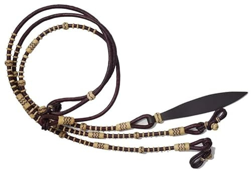 Kastanienbraun/Burgunderrot/Kastanienbraun, handgefertigtes Seil mit natürlichen Knoten, rohes Leder, handgeflochten, Romal-Zügel, handgefertigt, 2,5 m, 1,5 m Romel
