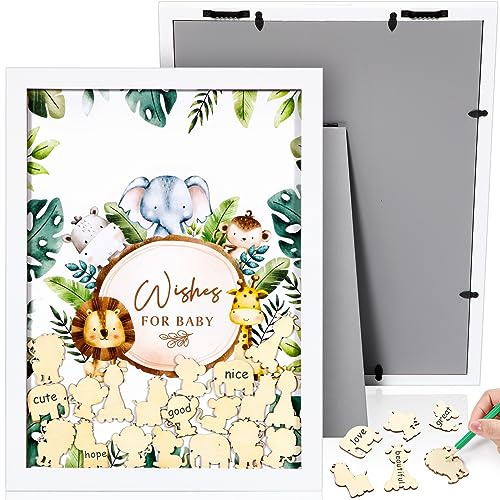 Unittype Gästebuch für Babypartys, Alternative mit 70 Holzscheiben, 40,1 x 30 x 1,5 cm, 71-teiliges Set, Babyparty-Dekoration, Fotorahmen, Signatur-Andenken für Geburtstag, Tischdekoration (Grün,