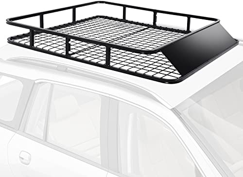 GYMAX Portapacchi Tetto Auto, Cestello in Ferro, per Viaggio e Campeggio, 122 x 102 x 15 cm, Nero