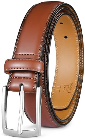 Milorde mäns äkta läder klänningsbälte, handgjort, 100 % koläder, mode och klassisk design för arbete affärer och fritid, Grundläggande brun, 38 (Fits waist 36-37)