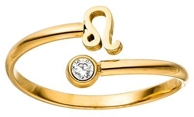Purelei Sternzeichen Ring Löwe (Gold) – Wasserfester Damenring aus langlebigem Edelstahl – Verstellbare Ringe von Größe 50 bis 60 – Modeschmuck für deinen individuellen Look