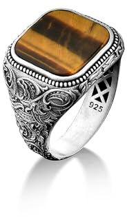 BySilverStone Jewelry Vintage-Ring Mit Flachem Oberteil Und Tigerauge Im Viktorianischen Stil, Tigerauge-Ring Im Antiken Stil Aus 925Er Sterlingsilber, Siegelring Mit Tigerauge Für Herren