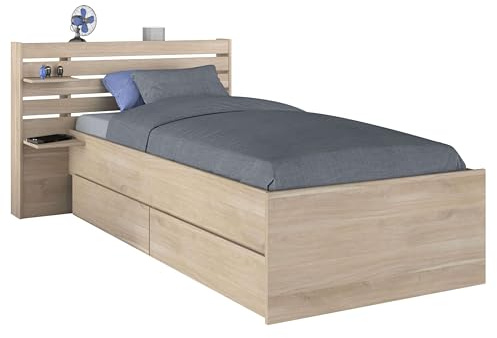 Miroytengo Cama Juvenil Eik con 2 Cajones Inferiores Roble Japonés 90x190-200