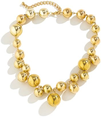 Danshinbow Geometrische Runde Kugel Choker Halskette Kette Dicke Perlenketten Ketten Punk Einstellbarer Schmuck für Frauen und Mädchen (Gold)