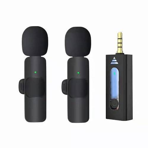PKST K35 Double récepteur auxiliaire (2 micros, 1 entrée) sans fil col cravate micro cravate micro plug & play pour vlogging interview streaming en direct You-tubers avec haut-parleurs BT, appareil