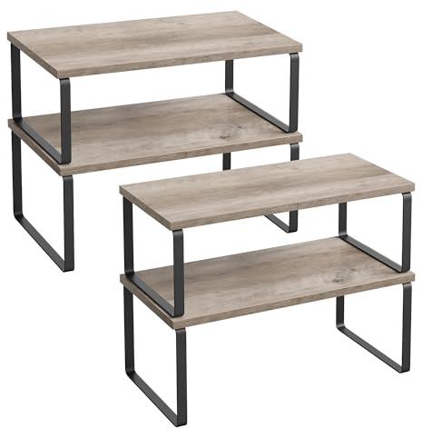 SONGMICS Gewürzregal, 4er Set, erweiterbar, stapelbar, mit Metallrahmen | Küchenregal, Küchen-Organizer, Gewürzhalter, 39,7 x 19,5 x 15,8 cm, heather greige-schwarz, BYSTRO Kollektion KCS022X02