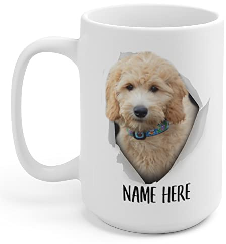 Kaffeebecher Personalisierter Name Goldendoodle Yellow Custom White Kaffeetasse Unisex Keramik-Tasse Retro Bürotasse Für Geschenk Familie Arbeit 330Ml