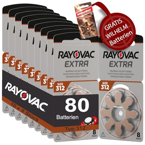 80 Hörgerätebatterien Rayovac Extra Typ 312 10x8 Stück + 6 Gratisbatterien