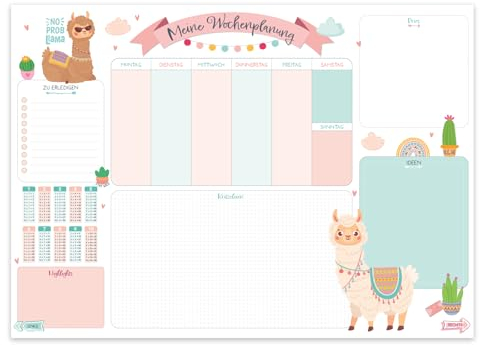 ZADAWERK® Schreibtischunterlage XXL - DIN A2 - Alpaka - 25 Blatt - Einmaleins Rechenhilfe - To-dos - Notizen - Schreibunterlage für Kinder