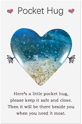 Pocket Hugs Heart, Thinking of You Gift Keepsake Gifts for Women, University, and School Friends, Positive Good Luck Presents for Birthday, Wedding, Christmas, Mother's Day, Valentine's Day (Beach)