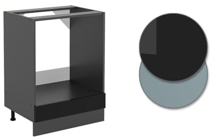 Vicco Herdumbauschrank R-Line, Schwarz Hochglanz, 60 cm | ✓ Backofennische · AP Eiche inkl. · Höhenverstellbare Füße · ✓ Frei kombinierbar · Einfache Integration ✓