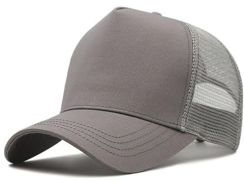 YAMEE Basebollkeps herr med stort huvud hög krona XXL, basebollkepsar för herrar sommar andningsbar mesh, basebollkeps för kvinnor lätt justerbar, unisex anti-UV basebollkeps, truckerkeps, Ljusgrå, L