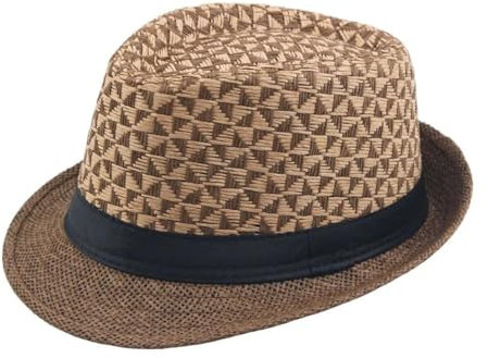 FULUJIDI Fedora Trilby Filzhut Hut Herren Fedoras Strohhüte Stroh Papier Gewebt Top Hüte Outdoor Sonnen Hüte Curly Jazz Hüte Panama Cap Braun