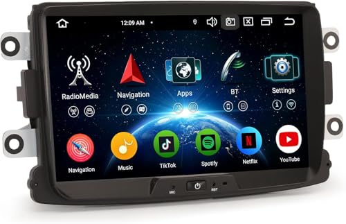 Erisin 8-Kern 4GB+64GB Android 14 Autoradio GPS Navi für Renault Dacia Duster Logan Sandero Dokker Lodgy 8 IPS Touchscreen CarPlay Android Auto DAB+ Radio DSP Bluetooth 5.0 A2DP WiFi USB OBD2 Canbus