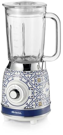 Ariete 583 Capri - Batidora de vaso con vaso de cristal de 1,5 litros, 4 cuchillas de acero inoxidable, 4 velocidades + pulso, 1000 W, cristal azul Capri