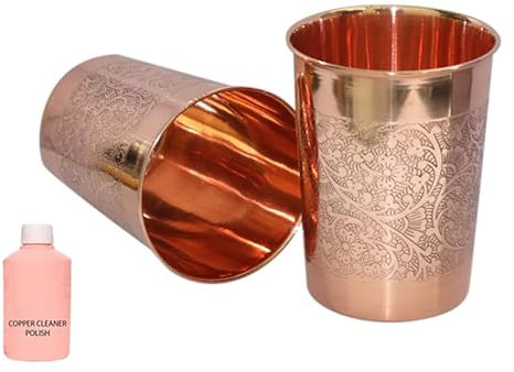 BRACOP® Kupferbecher, Kupferkrug, Kelchgläser, Trinkglas, 2er-Set, Becher aus reinem Kupfer, Ayurveda-Moscow-Mule-Becher Glas für Cocktail Becher für Zuhause, Büro, Hotel, Reisen und als Geschenk